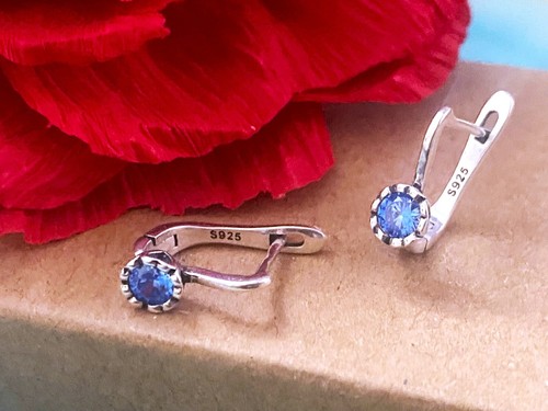 Blue Zircon Earrings in 925 Sterling Silver ∙ A21 - Picture 6 of 11