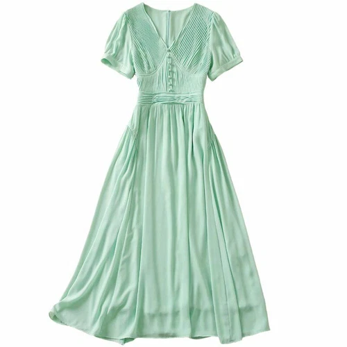 Princess Designer Elegant Casual Party V-Neck Short Sleeve Midi Mint Dress - Picture 10 of 36