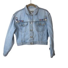 Jordache Original Jeanswear Denim Jacket Size Medium Vintage Flower Applique