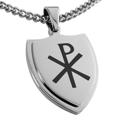 Stainless Steel Chi Rho Symbol Shield Dog Tag Neckace or Keychain | eBay