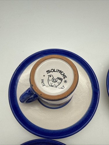 VTG Solimene Vietri Italy Blue/White Espresso/Tea Cup & Saucer ~Set Of 4 ~ - Picture 11 of 22