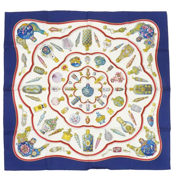 Hermes 90cm Multicolor Navy White Silk Scarf Carre Pre-Owned