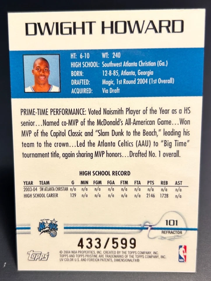 2004 Topps Pristine Dwight Howard RC #101 Refractor 433/599 - Image 2 of 2