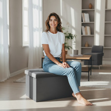 Grey VELVET Ottoman Storage box Bench Folding Unit for Linen Shoes toy container