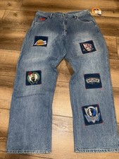 NBA -LEAGUE  VINTAGE BASKETBALL PATCHES Mens  Denim Jeans Size 36 #002