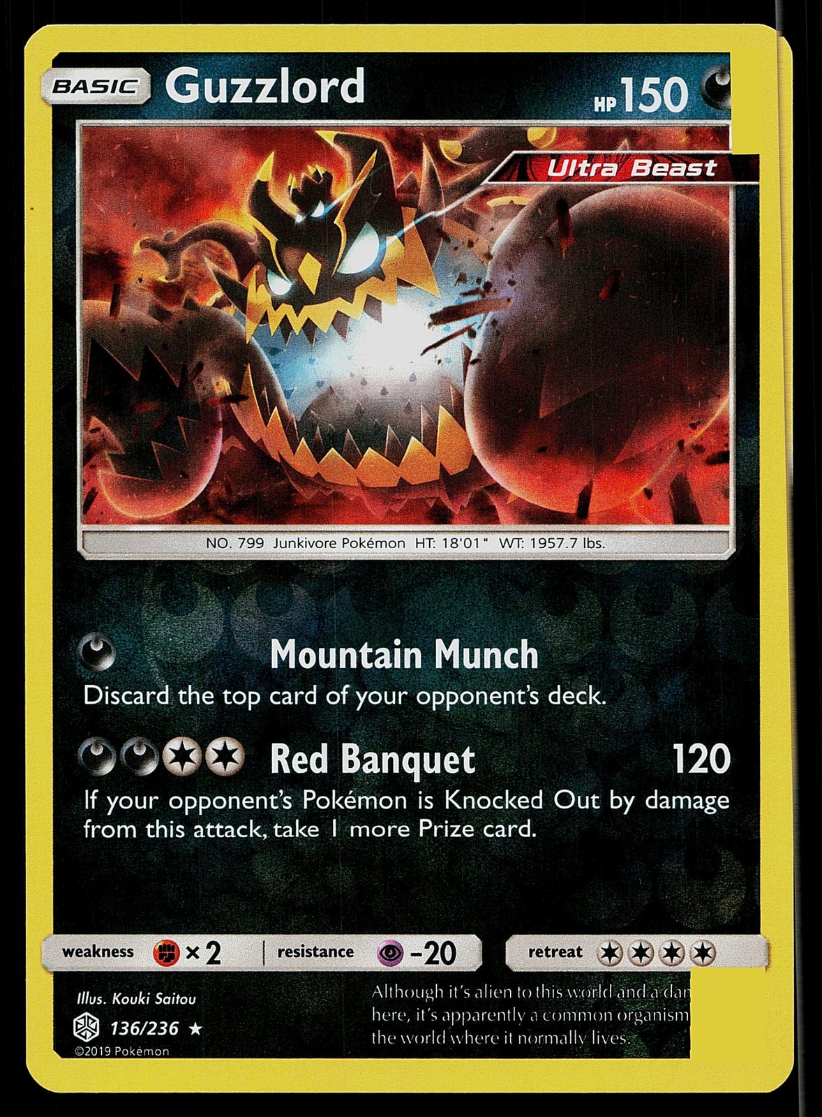 Pokemon Card Cosmic Eclipse Guzzlord 136/236 Rare Reverse Holo