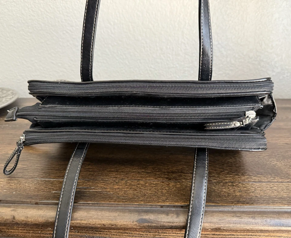 Bolsa de mão de couro preta com carteira de couro preta (fóssil) - Imagem 3 de 4