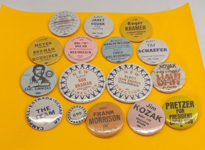Lot Of 16 Union Pins UAW Local 699 Elections Boards Various Years, Michigan