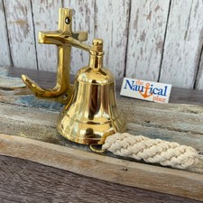 Brass Anchor Ship Bell, W/Rope Lanyard Nautical Wall Décor Tiki Bar Gift Item