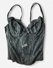 Vintage Victoria's Secret Black Floral Lace Bustier Corset Top 34B