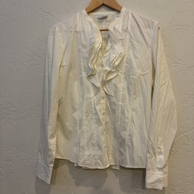 Akris Punto White Ruffle Front Button-Up Blouse Women s US 8 Swiss Designer