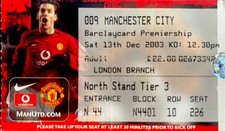 MANCHESTER UNITED V MANCHESTER CITY-13/12/03-BARCLAYS PREMIER LEAGUE TICKET.