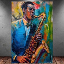 LEINWAND BILD ER XXL MUSIKER SAXOPHON JAZZ BUNT BLUES ABSTRAKT WAND POSTER P1643