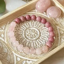 Natural Rhodonite & Rose Quartz 8mm Beads Healing Gemstone Stretch Bracelet