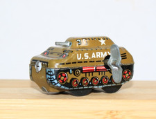 Vintage Japanese Tin Litho Wind-Up US Army Tank Made in Japan 2 3/8" long