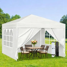 10X10FT Outdoor White Pop up Canopy Party Tent, Commercial Instant Gazebo with 4