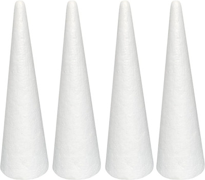 Foam Cones for DIY Arts and Crafts (3.55 X 11.8 In, 4 Pack), White Polystyrene C