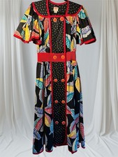 Rare VTG 80s JEANNE MARC Maxi DRESS Colorful Abstract Print Avant Garde S/M