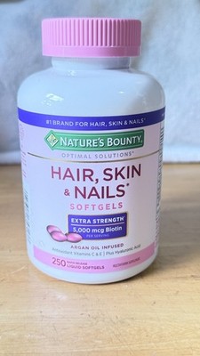 Nature's Bounty Hair, Skin and Nails, 250 Softgels Multivitamin 5000 mcg Biotin