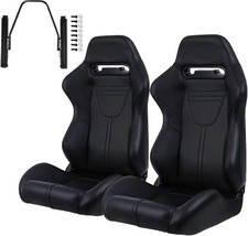 Universal Reclinable Pvc Leather Pair Racing Bucket Seats Black W Slider For Vw