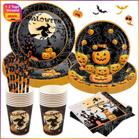 Halloween Partygeschirr Set Deko FüR Kinder Pappteller Becher Servietten