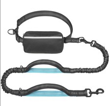 Hands Free Dog Leash with Zipper Pouch, Dual Padded Handles and Durable Blue New
