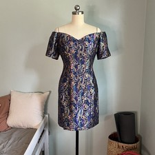 Vintage 90s Dress Off The Shoulder Brocade Womens Size 6 Medium