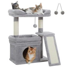PAWZ Road Small Cat Tree Tower for Large Adult Cat with Wide Top Perch Condo Toy