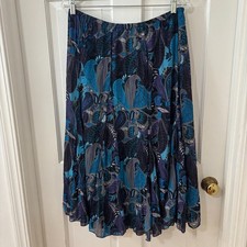 Vintage Midi Blue Semi sheer Whimsical Skirt Boho Fairy Dreamy Flowy Sz L 