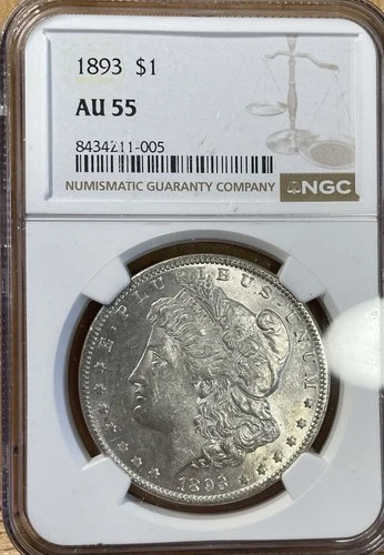 1893 AU 55 NGC Tougher Date Morgan Silver Dollar