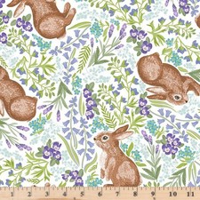 Easter Garden Bunnies White 31623 Z 100 Cotton Fabric Half yd continuous cuts