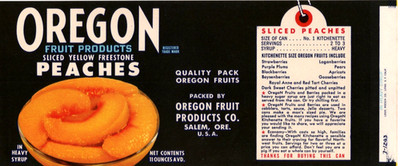 Original OREGON peach can label Oregon Fruit Products Co Salem Oregon glass bowl