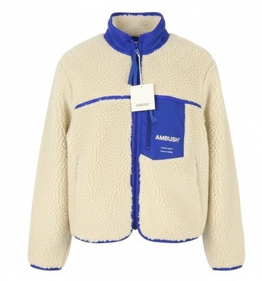 AMBUSH Neue Fleece Männerjacke S Ivory Faus Fur Flauschig Zip Leicht RRP710