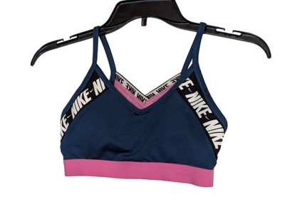 Nike Dri-Fit Indy Light Support Sports Bra With Pink Band & Criss-Cross Straps -