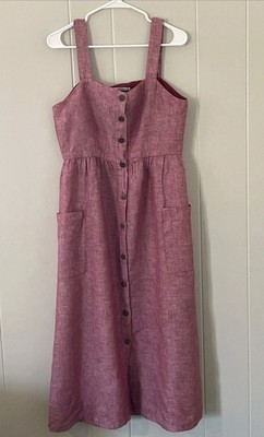 Rachel Zoe Linen Apron Dress Sz 8 Red Cottage Minimalist Milkmaid 