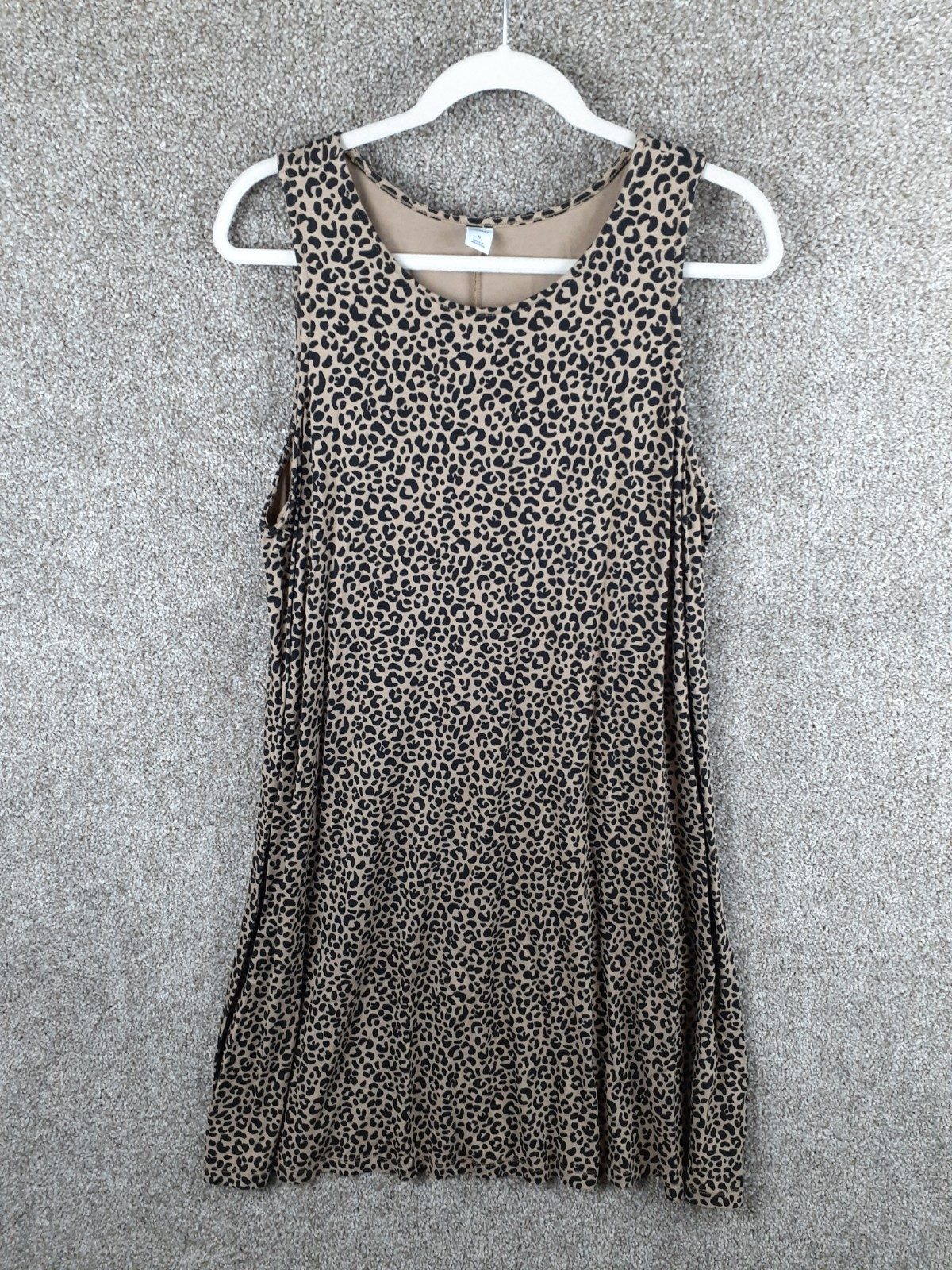 Old Navy Leopard Print Swing Dress Women XL Brown Sleeveless Knit Animal Stretch