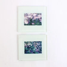 Set of 2 Frosted Glass Mini Picture Frames Floral Photo (4" x 4.5")