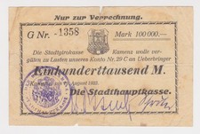 Banknote inflation 100000 Mark City Treasury Kamenz 16.8.1923 (142524)