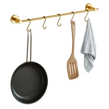21.6 Inch Towel Bar with 5 S Shaped Hooks,Brass Towel Holder Brushed Gold Tow...