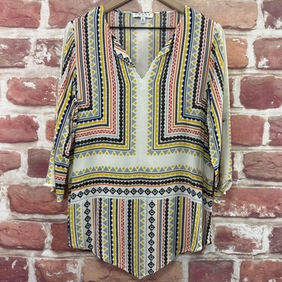 Chaus New York Top Shirt Womens Medium Multicolor Boho Abstract Tunic