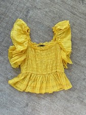 Banana Republic Cropped Ruffle Top Blouse Yellow Sz S