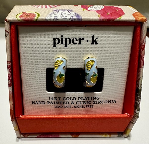 Alternate view of Piper•k Blue Lemon Hoop Earrings 14kt Gold Plated Hand Painted