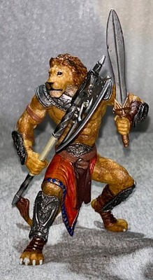 Papo Fantasy Mutant Lion Man Warrior Knight 4'' Figure Toy Loose 2007 2 Weapons