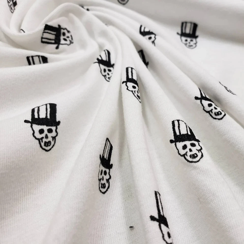 Calaveras con Top Sombreros Estampado Ligero Algodón Jersey Tela Spandex Foto 2 de 4
