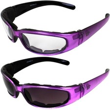 Birdz Eyewear Chill Women's Motorcycle Sunglasses Padded 2 Pairs Purple Frame...