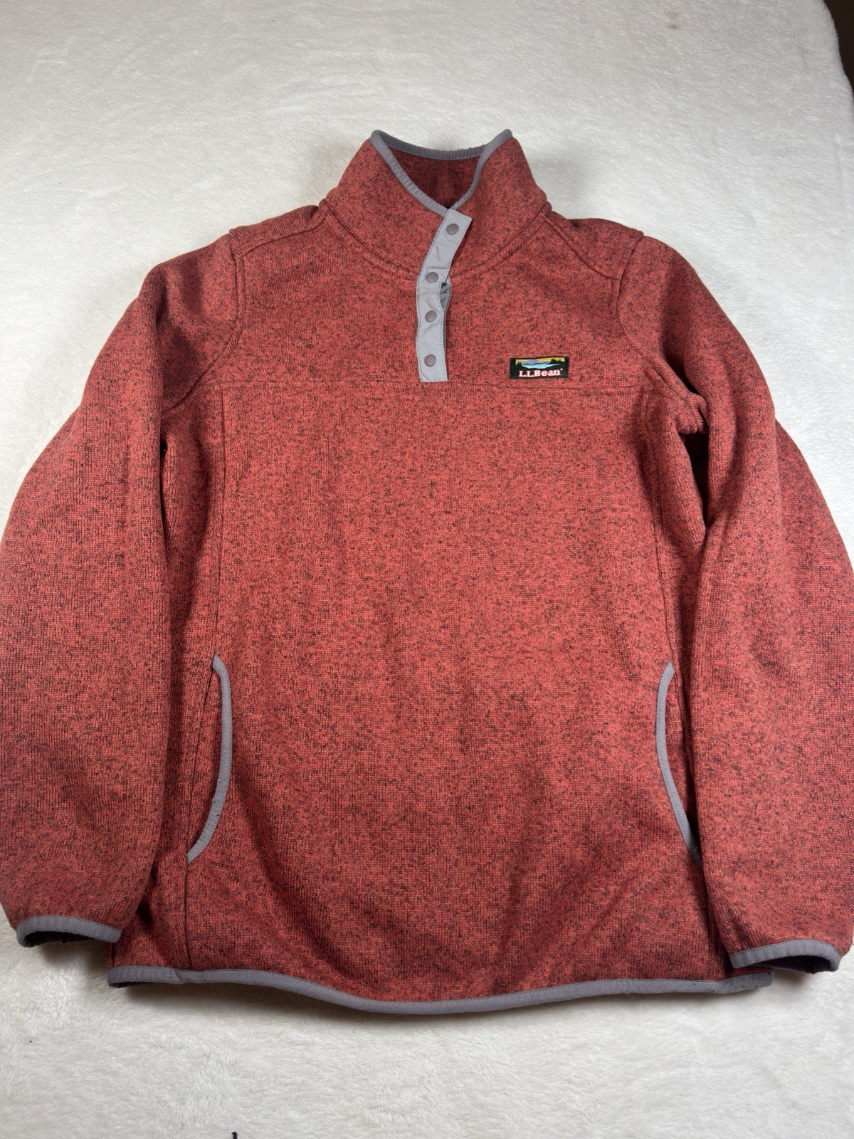 L.L.Bean Sweater Fleece Snap Pullover Womens M Red Heather Jacket
