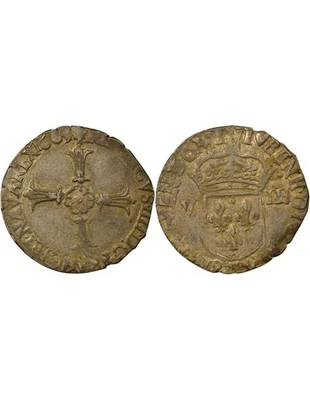 France Henri IV - 1/8 Ecu Argent, Croix de Face - 1603 T Nantes - Photo 1/3