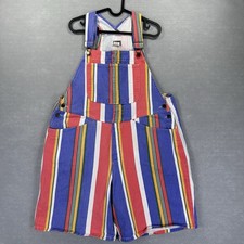 Vtg 90s Colorblock Striped Shortalls M  Made in USA Rainbow Festival Overalls