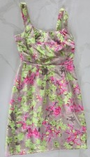 Banana Republic Silk Dress Womens 2 Pink Lime Green Floral A Line Sleeveless