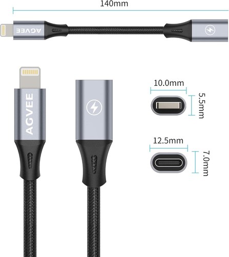 AGVEE 2 Pack 4 Pouces 30W USB-C Femelle vers Lightning 4 Pouces+4 Pouces, Gris Foncé - Photo 7/7